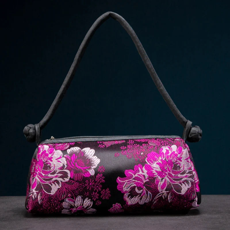 Shoulder Bag Embroidered Silk Floral Detailing