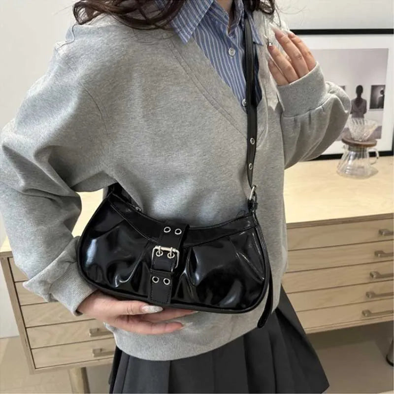 Retro Designer Buckle PU Leather Gothic Armpit Bag