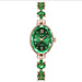 Watch with Oval Dial Diamond Inlaid Bracelet Timepiece - Green