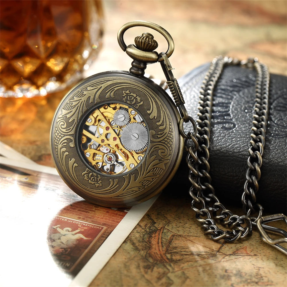 Lux Retro Skeleton Pocket Watch with Chain Exquisite