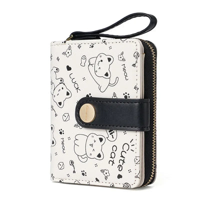 Charming Cat Compact Wallet With Wrist Strap Cardholder - WO2MEN
