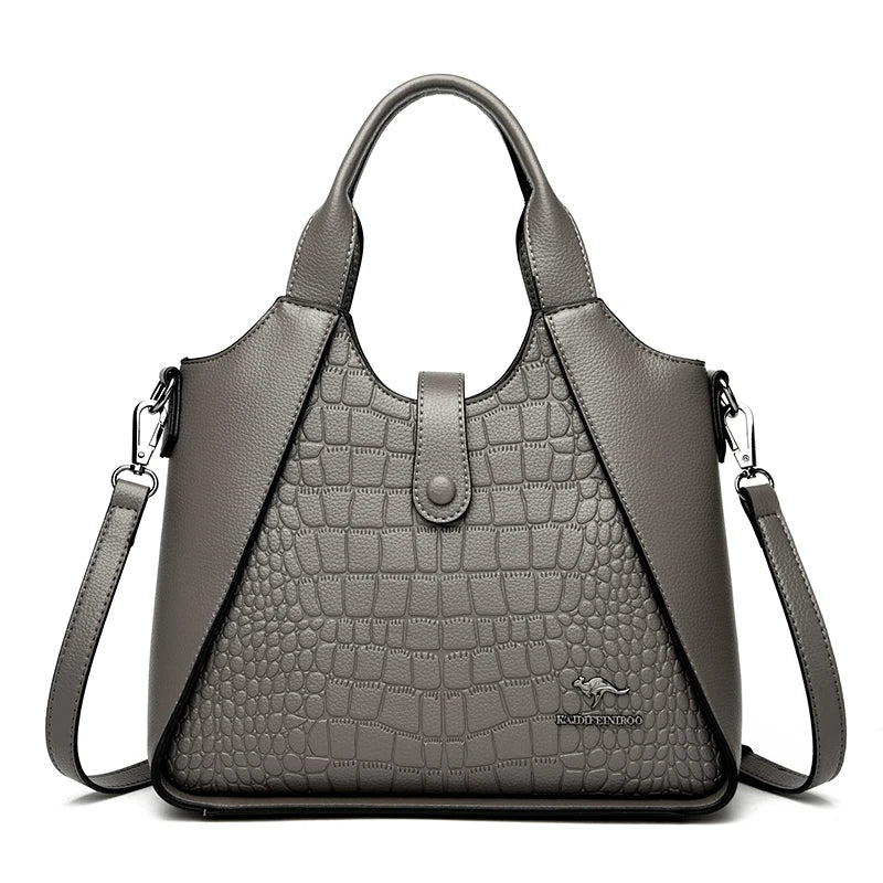 Structured Handbag with Top Handle and Removable Strap - Grey