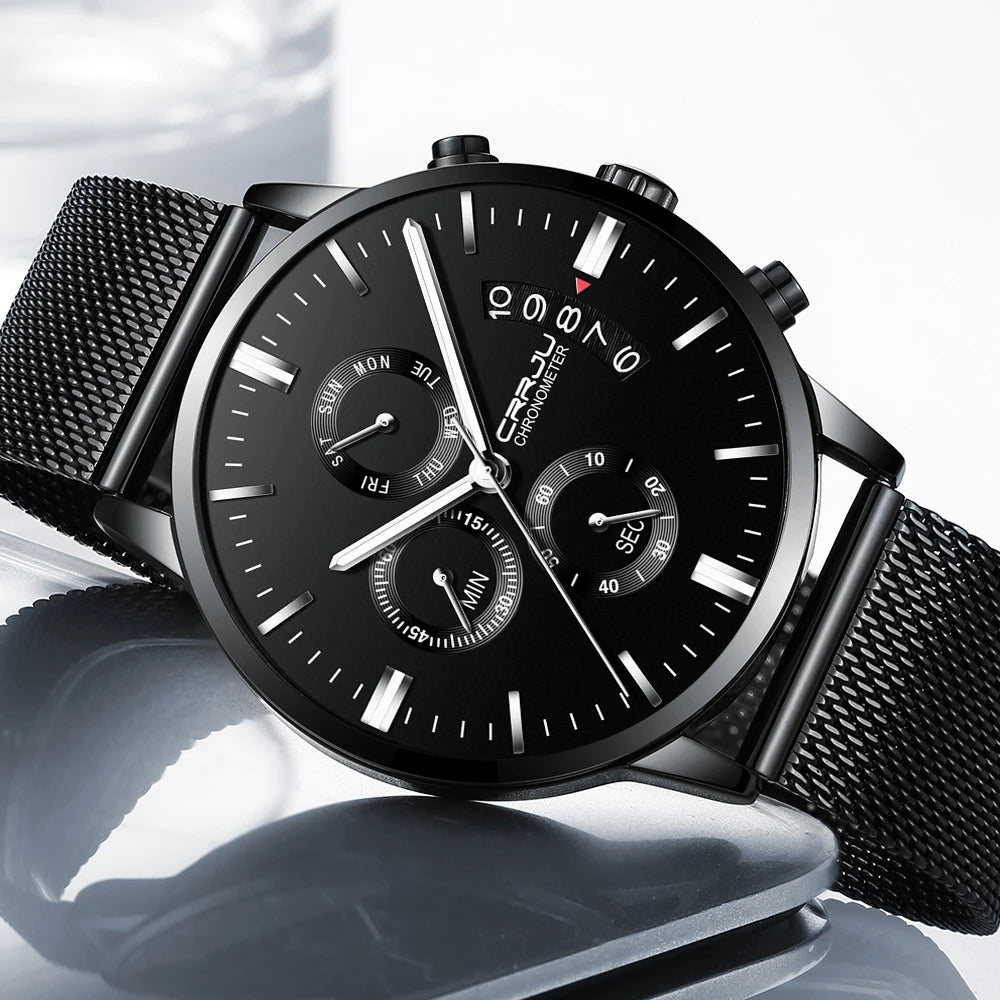 Chronograph Calendar Mesh Timepiece With Milan Strap