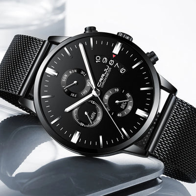 Chronograph Calendar Mesh Timepiece With Milan Strap