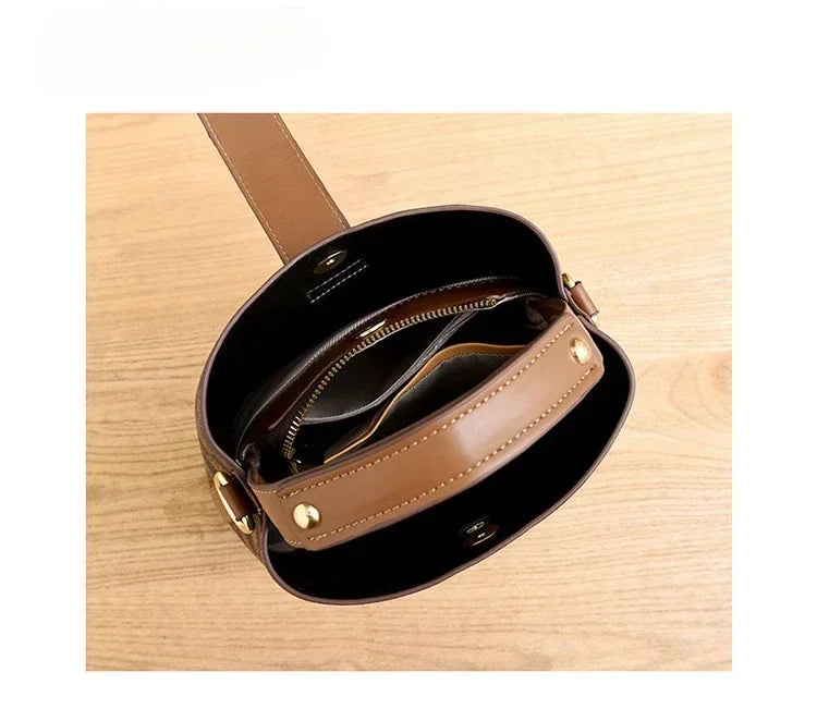 Checkerboard Bucket Bag With Straps And Metal Hardware