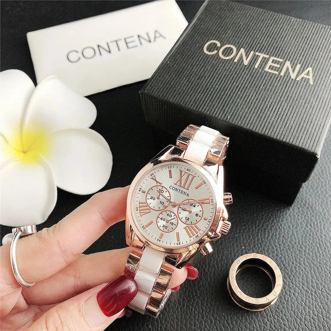 Elegant Chronograph Bracelet Timepiece With Roman Dial