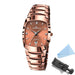 Luxury Quartz Wristwatch for Men Rectangular Dial - Rose Gold