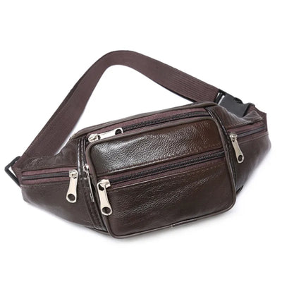 PU Leather Waist Pack Bag with Multiple Zipper Pockets - Coffee