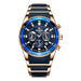 Big Dial Chronograph Watch Stainless Steel Case - Gold Blue