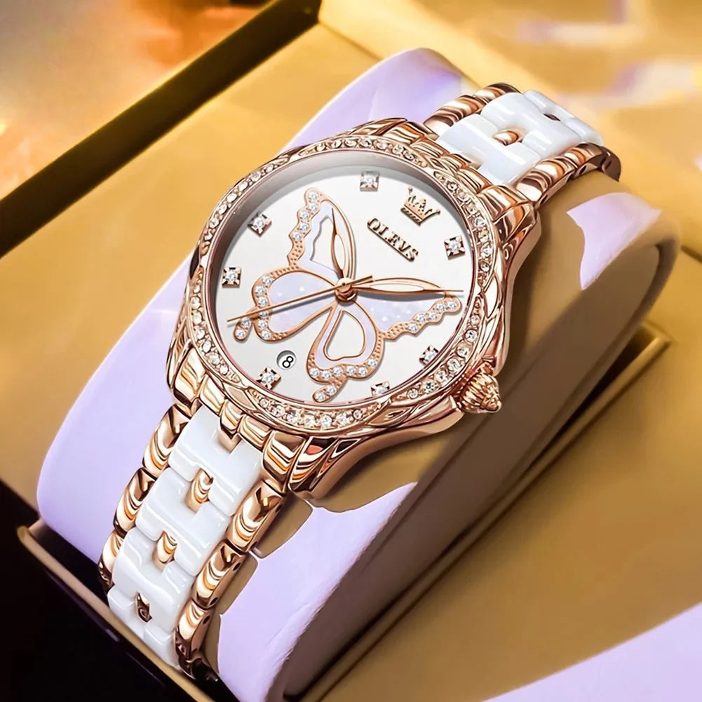 Watch Butterfly Dial Crystal Bezel and Luminous Hands - WO2MEN