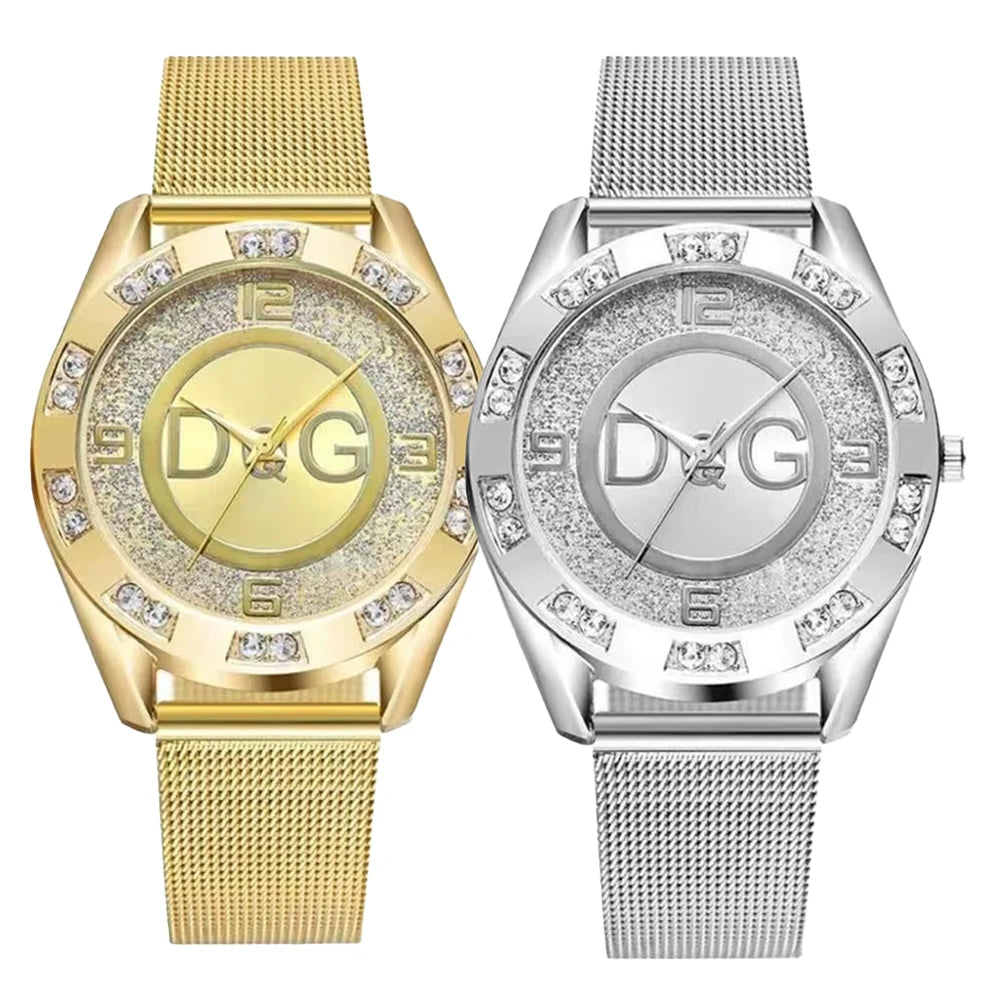 Starry Sky Diamond Dial Mesh Timepiece With Crystals