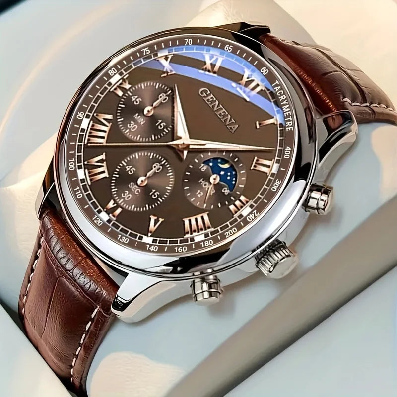 Elegant Roman Dial Chronograph Watch With Moonphase