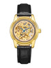 Women Automatic Skeleton Watch with Leather Strap - Golden Black