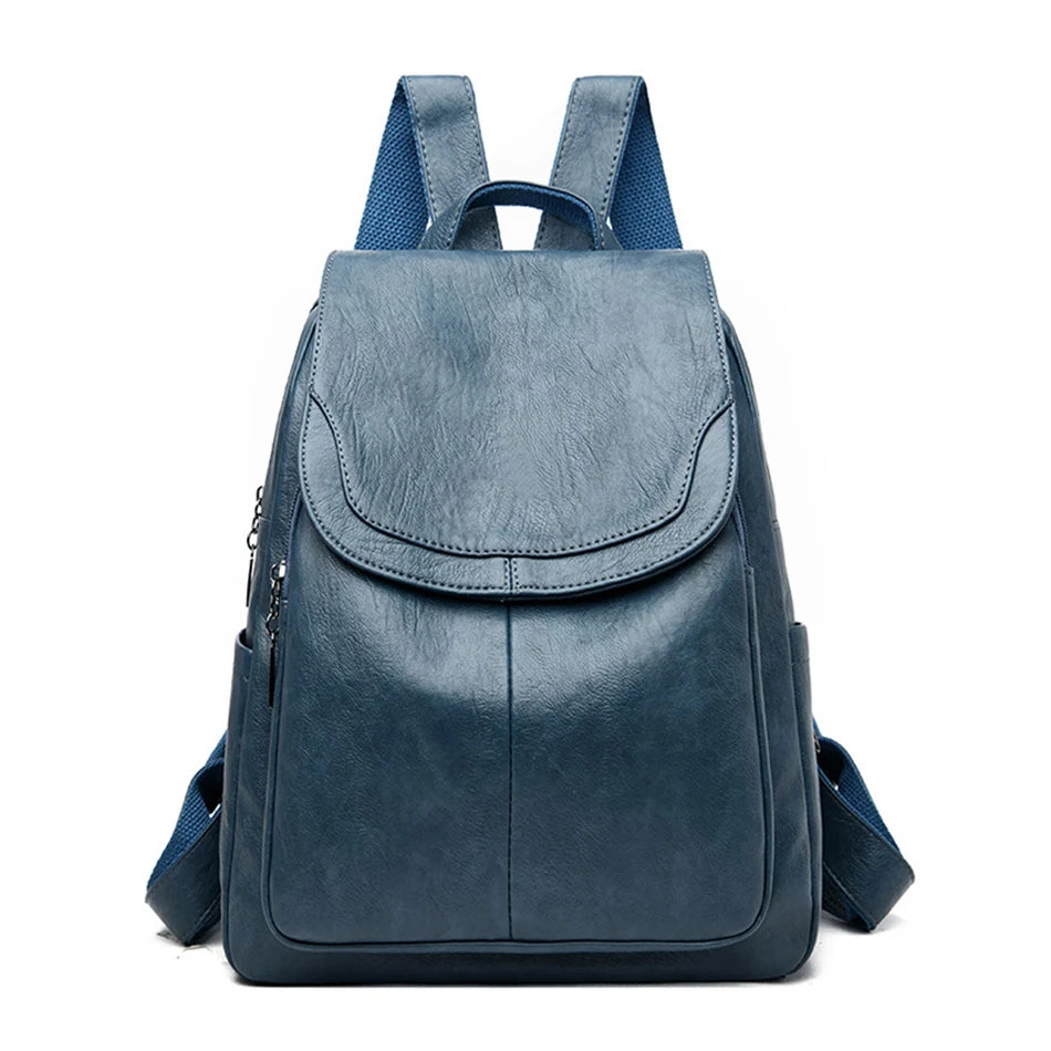 Backpack with Front Flap Pocket And Side Pockets - Lake Blue