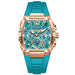 Mens Square Dial Chronograph Quartz Wristwatch Casual - Gold Cyan