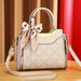 Top Handle Bag with Decorative Scarf Patchwork Print - Milk Tea