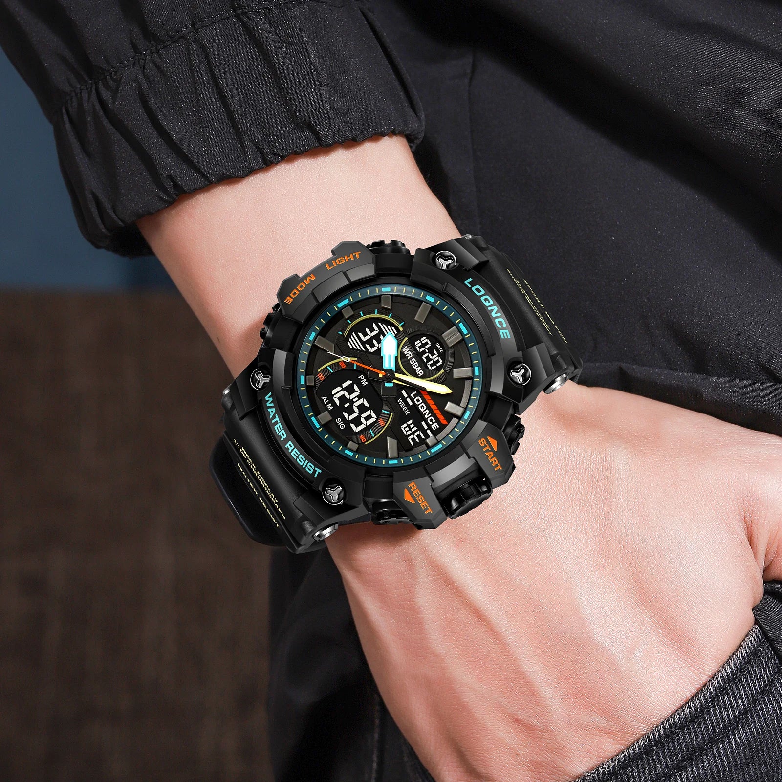 Sport Watch With Analog Digital Display Luminous Dial