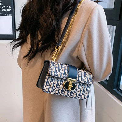 Monogram Pattern Crossbody Bag With Elegant Chain Strap