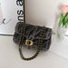 Quilted Shoulder Bag with Chain Strap Clasp Detail - Black