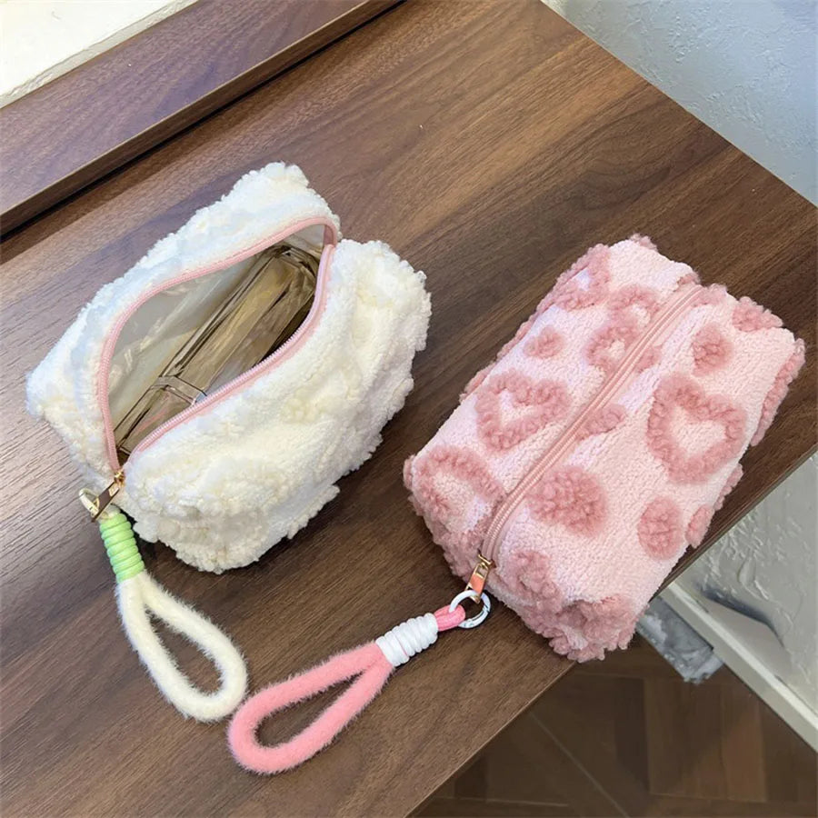Cosmetic Case Plush Pouch with Handle for Travel Use - WO2MEN