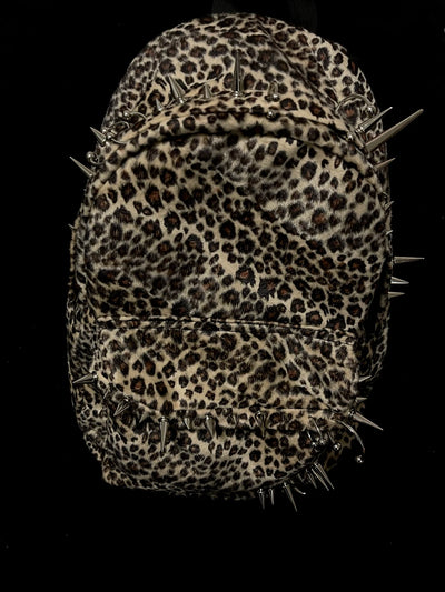 Leopard Print Spike Studded Backpack Large Capacity
