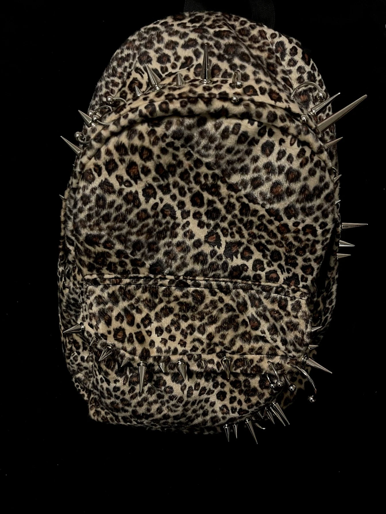 Leopard Print Spike Studded Backpack Large Capacity