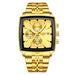 Wristwatch Chronograph Auto Date Square Dial Quartz - Gold