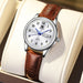 Elegant Classic Leather Strap Quartz Timepiece - Brown White