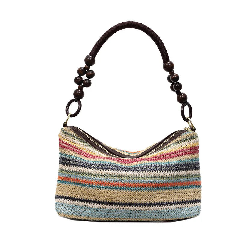 Cotton Canvas Tote Bag with Wooden Bead Handle