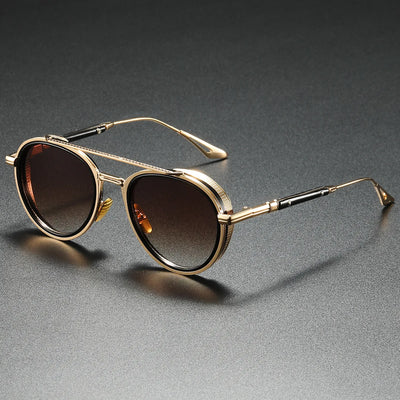 Round Sunglasses Vintage UV400 Lenses for Everyday Wear - Gold Tea