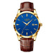 Gold Tone Leather Strap Quartz Watch Classic Edition - Gold Blue