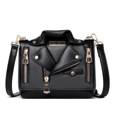 Biker Style Handbag with Zipper Pockets And Strap