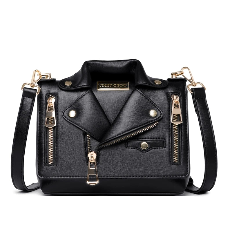 Biker Style Handbag with Zipper Pockets And Strap