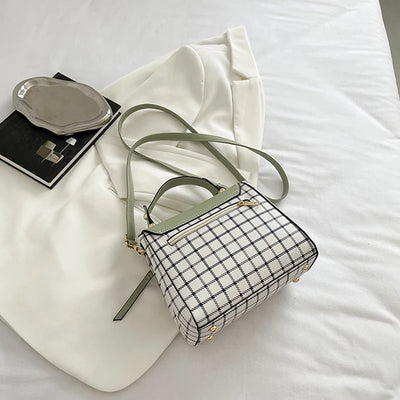 Handbag Checkered Flap Crossbody With Top Handle Strap - WO2MEN