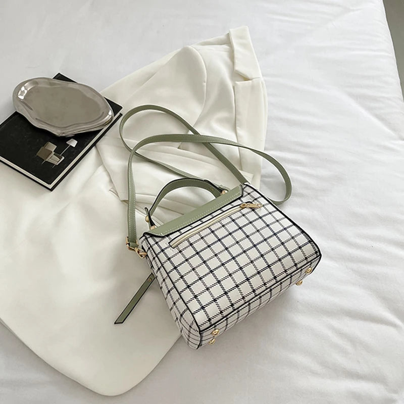 Handbag Checkered Flap Crossbody With Top Handle Strap - WO2MEN