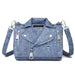 Biker Style Handbag with Zipper Pockets And Strap - Blue