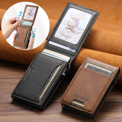 Wallet Card Holder With Auto Eject Card Slot Flip Case - WO2MEN