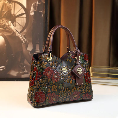 Floral Embroidered Handbag With Vintage Bloom Motif - WO2MEN