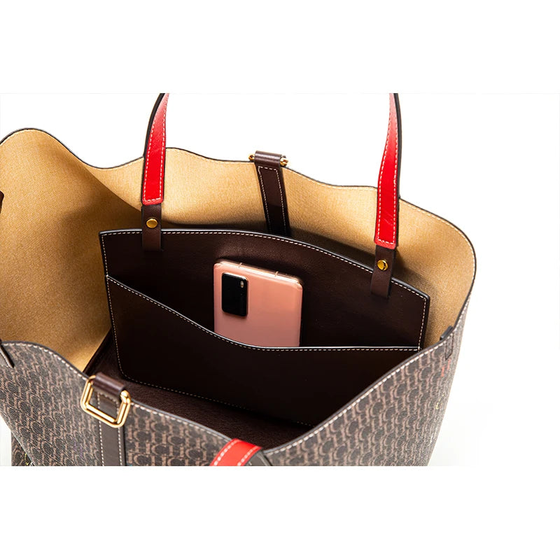 Monogram Lane Tote Bag with Wide Top and Strap Details