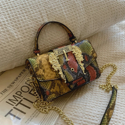Snake Pattern Shoulder Bag With Ornate Gold Clasp Grace