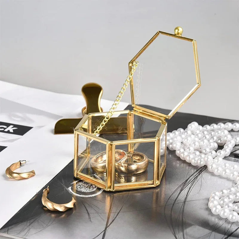 Hexagonal Glass Ring Box for Jewellery Storage Display