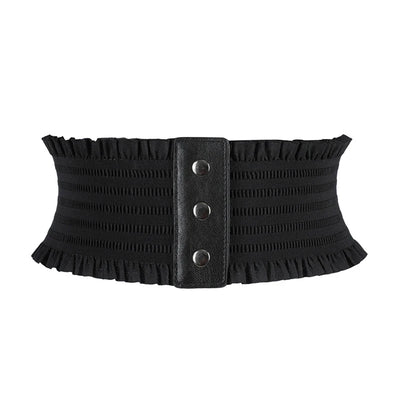 Wide Elastic Waist Belt with Snap Detail Adjustable - Black
