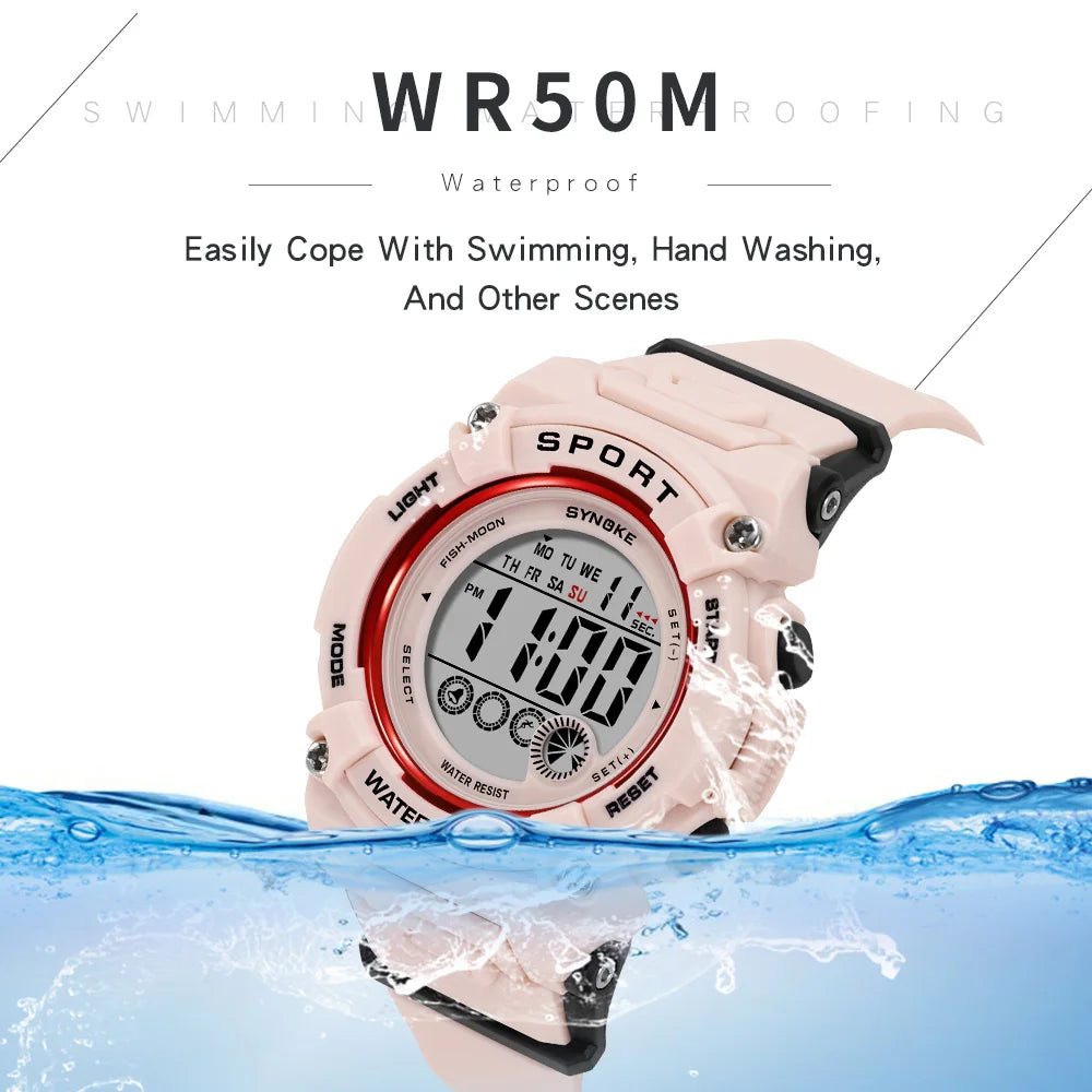 Digital Sport Watch For Kids Water Resistant 50M