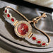Bracelet Watch with Crystal Bezel Quartz Movement - Red