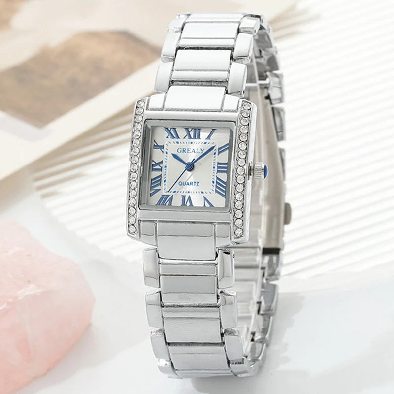 Watch with Roman Numeral Dial Crystal Accents - Silver Big