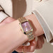 Rectangular Stainless Steel Ladies Quartz Watch - Gold Pink