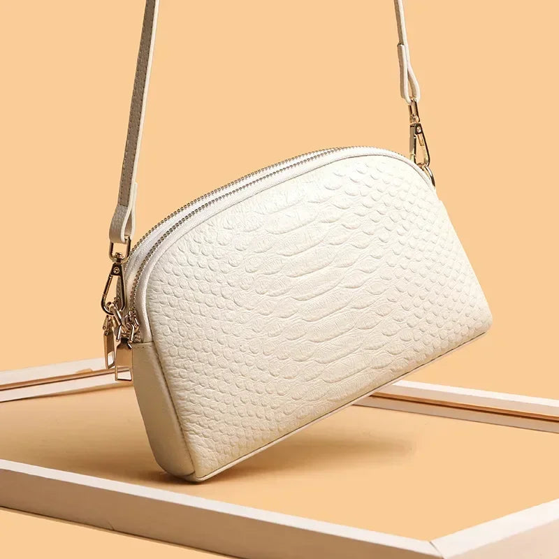 Snake Embossed Crossbody Handbag with Detachable Strap
