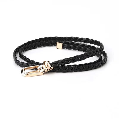 Braided Waist Belt with Classic Buckle Clasp Detail