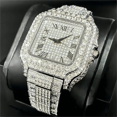 Square Dial Full Diamond Wristwatch Water Resistant