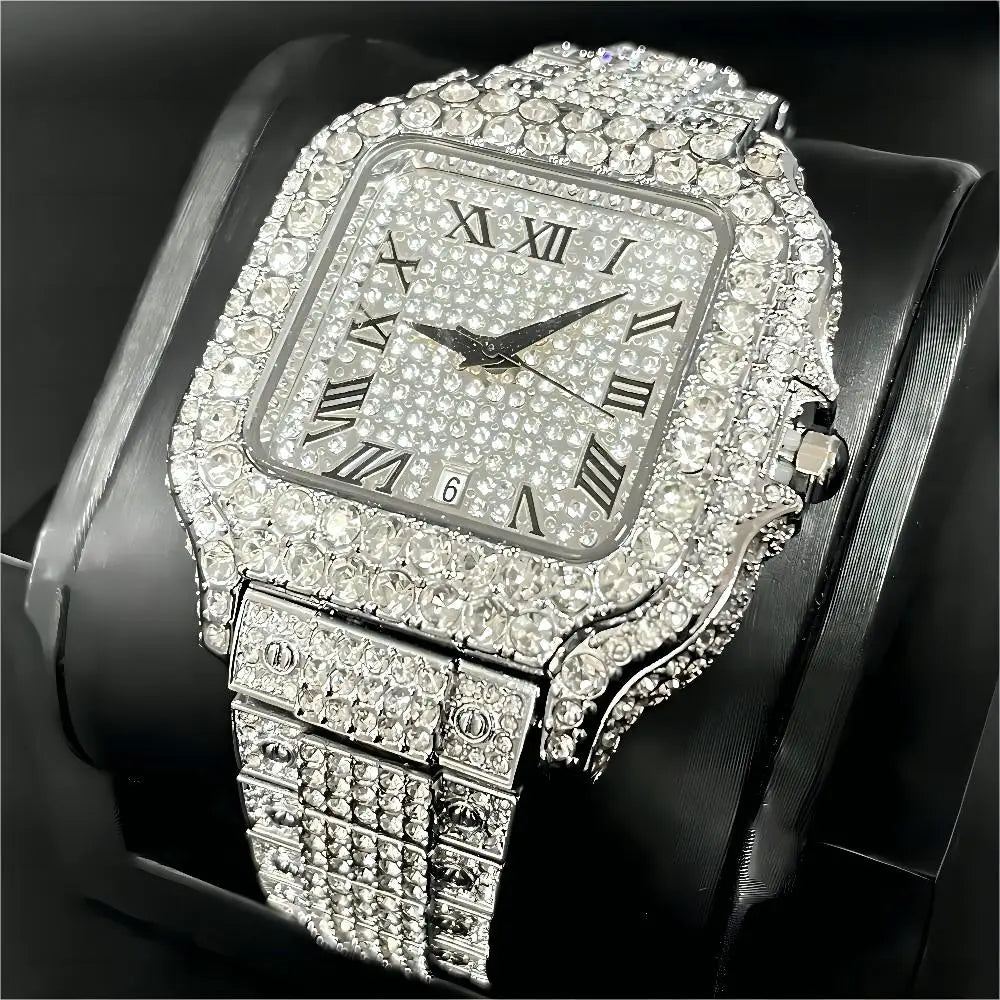 Square Dial Full Diamond Wristwatch Water Resistant